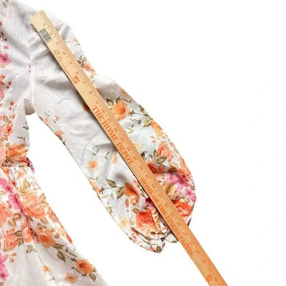 Mainstrip Amy Floral Print Dress Long Sleeve Holiday Mini White Medium No Belt - Picture 9 of 15